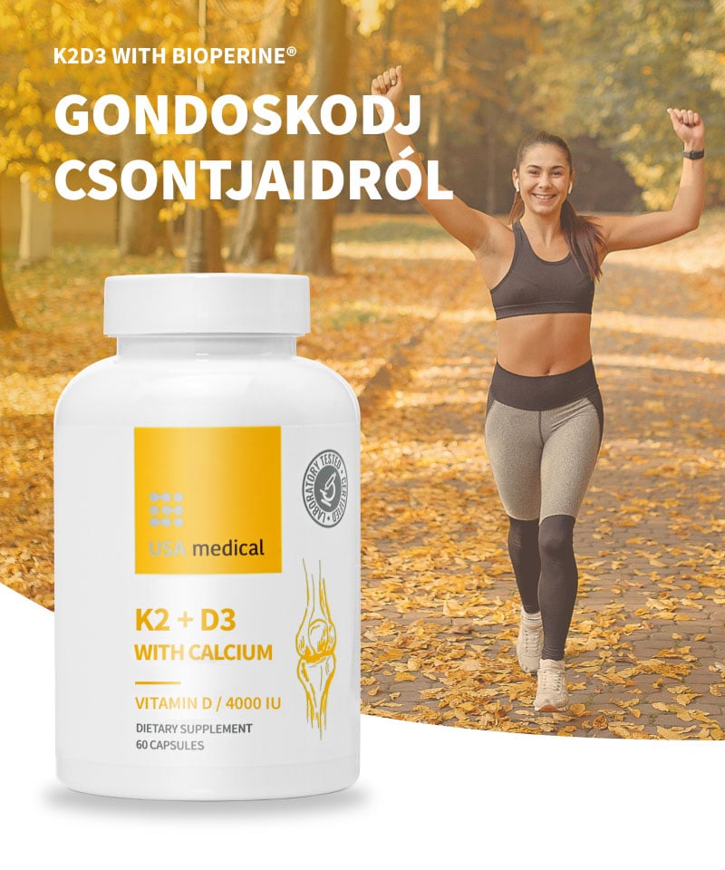 USA Medical K2+D3 kapszula kalciummal és C-vitaminnal 60 db